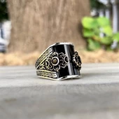 Siyah Taşlı 925 Gümüş Erkek Yüzük - 8