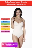 İz Saklayan Lazer Kesim İnceltici Etkili Push-Up Askılı Toparlayıcı Çıtçıtlı Slip Body Zıbın Korse - 1