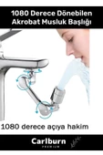 Premium Çift Fonksiyonlu Metal Görünümlü 1080 Derece Dönebilen Akrobat Musluk Ucu Başlığı - 1