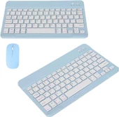 Amazon Fire HD 10 2019 10.1" Uyumlu Kablosuz Bluetooth Şarjlı Türkçe Q Klavye Mouse Seti - Mavi thumbnail 10