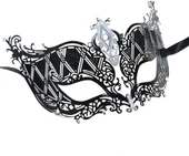 Kristal Gümüş Taşlı Siyah Renk Lazer Kesim Metal Lüks Maske Balo Parti thumbnail 2