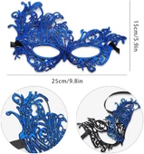 Mavi Renk Dantel Kesim Dantel İşlemeli Balo Parti Maskesi thumbnail 2