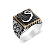 Vav Desenli Kare 925 Gümüş Erkek Yüzük - 8