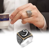 Vav Desenli Kare 925 Gümüş Erkek Yüzük - 9