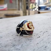 Ay Yıldız Kırmızı Taşlı 925 Gümüş Erkek Yüzük thumbnail 9