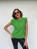 Kadın Yeşil Kolsuz Vatkalı Triko Kazak - 4