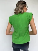 Kadın Yeşil Kolsuz Vatkalı Triko Kazak - 5