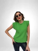 Kadın Yeşil Kolsuz Vatkalı Triko Kazak - 1