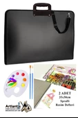 Resim Çantası 35x50 cm Resim Defteri Palet Fırça Seti 1 Paket Siyah Resim Proje Çantası Fermuarlı Kulplu 37x54 cm - 1