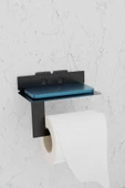 Risingmaber Metal Siyah Ultra Güçlü Yapışkanlı Telefon Tutacaklı Tuvalet WC Kağıtlık MT92S - 4