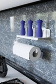 Risingmaber Ultra Güçlü Yapışkanlı Beyaz Metal Baharatlık Raflı Havluluk, Kağıt Havlu Tutucu MT94B - 4