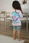 KIZ ÇOCUK STITCH DESENLİ BİSİKLET YAKA PAMUK ŞORTLU TAKIM - 3