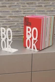 Risingmaber Dekoratif Beyaz Book Yazı Tasarımlı Kitap Tutucu Desteği Metal Kitap Tutucu (İkili Set)MK3B - 5