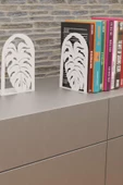 Risingmaber Dekoratif Beyaz Yaprak Desenli Metal Kitap Tutucu  ve Kitap Desteği (İkili Set) MK14B - 3