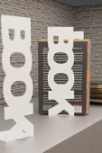 Risingmaber Dekoratif Beyaz Dikey Book Yazı Tasarımlı Metal Kitap Tutucu(İkili Set) MK11B - 5