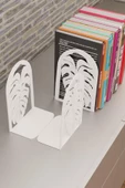 Risingmaber Dekoratif Beyaz Yaprak Desenli Metal Kitap Tutucu  ve Kitap Desteği (İkili Set) MK14B - 4