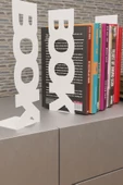 Risingmaber Dekoratif Beyaz Dikey Book Yazı Tasarımlı Metal Kitap Tutucu(İkili Set) MK11B - 1