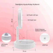 HyMark 10X Büyütme Çift Taraflı Katlanabilir 21 LED Işıklı Makyaj Aynası USB Kablo thumbnail 5