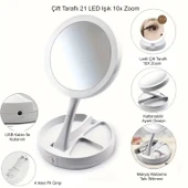 HyMark 10X Büyütme Çift Taraflı Katlanabilir 21 LED Işıklı Makyaj Aynası USB Kablo thumbnail 3
