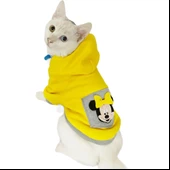 Sarı Sevimli Fare Kapsonlu Sweatshirt Kedi Süeteri Kedi Kıyafeti - 1