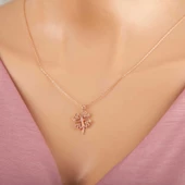925 Ayar Gümüş Rose Kalpli Dört Yapraklı Yonca Kadın Kolye - 1
