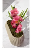 DDPEST Yosunlu Uzun Saksıda Yapay Pembe Kiraz Çiçeği Bitkisi Yeşil susam Garnitürlü bej Saksı Uzun - 2