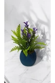 DDPEST Yosunlu Mini Saksıda Yapay Mor Afrika Zambağı Çiçeği Bitkisi Susam Garnitürlü Mavi Saksı Mini Boy - 1