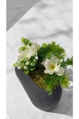 DDPEST Yosunlu Uzun Saksıda Yapay Beyaz Kiraz Çiçeği Bitkisi Yeşil Çim Garnitürlü Gri Saksı Uzun - 2