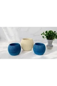 DDPEST 3 Adet Mini Boy Bej Ve Gece Mavisi Mercan Çizgili Saksı Canlı/Yapay Çiçek Saksılığı Balkon Saksısı - 1