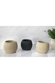 DDPEST 3 Adet Mini Boy Gri Ve Bej Mercan Çizgili Saksı Canlı/Yapay Çiçek Saksılığı Balkon Saksısı - 1