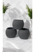 DDPEST 3 Adet Mini Boy Gri Mercan Çizgili Saksı Canlı/Yapay Çiçek Saksılığı Balkon Saksısı - 2