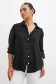 Krinkıl V Yaka Gömlek Siyah - 1