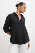Krinkıl V Yaka Gömlek Siyah - 6