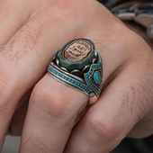 Peygamber Mührü Mavi Taşlı 925 Gümüş Erkek Yüzük thumbnail 3
