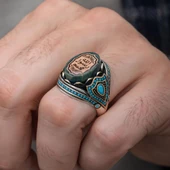 Peygamber Mührü Mavi Taşlı 925 Gümüş Erkek Yüzük thumbnail 9