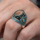 Peygamber Mührü Mavi Taşlı 925 Gümüş Erkek Yüzük thumbnail 6