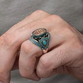 Peygamber Mührü Mavi Taşlı 925 Gümüş Erkek Yüzük thumbnail 8