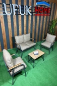 UFUK HOME Linda 211 Sehpalı Kahverengi Fermuarlı Bahçe Balkon Takımı, Cafe, Salon - Metal Kanepe Koltuk Takımı - 1
