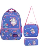 Waddell Lisanslı Lila Unicorn Desenli İlkokul Çantası Beslenme Çantası ve Kalemlik - 1