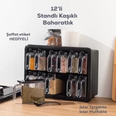 Porsima 1129 12li Etiketli Standlı Baharatlık Takımı Kendinden Yapışkanlı Kaşıklı Ve Kapaklı Baharatlık Seti thumbnail 1