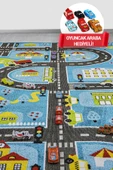 3 Boyutlu Mavi Trafik Arabalı Dokuma Çocuk Oyun Halısı - 4