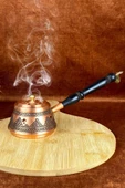 Kalın Bakır Reçine Bitki Tütsülük Buhurdanlık Ahşap Kulp - 1