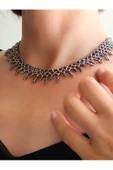 Etnik Bohem Mor Pembe Rengarenk Salkım Model Kum Kristal Boncuk Kolye El Yapımı - 3