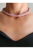 Etnik Bohem Sarmal Dönmeli Model Kristal Pembe Gümüş Taşlı Kristal Boncuk Kolye - 3