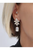 Çiçek Model Kristal Taşlı Küpe - 1