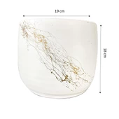 Bitki Tasarımı Beyaz Üzeri Gold Mermer Efektli Toprak Saksı Saksılık Salon Çiçeklik - 19 CM - 2