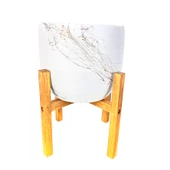 Bitki Tasarımı Beyaz Üzeri Gold Mermer Efektli Toprak Saksı Saksılık Salon Çiçeklik 4 Ayaklı - 19 CM thumbnail 5