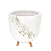 Bitki Tasarımı Beyaz Üzeri Gold Mermer Efektli Toprak Saksı Saksılık Salon Çiçeklik 3 Ayaklı - 19 CM thumbnail 3