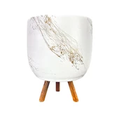 Bitki Tasarımı Beyaz Üzeri Gold Mermer Efektli Toprak Saksı Saksılık Salon Çiçeklik 3 Ayaklı - 19 CM thumbnail 5