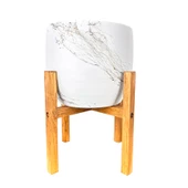 Bitki Tasarımı Beyaz Üzeri Gold Mermer Efektli Toprak Saksı Saksılık Salon Çiçeklik 4 Ayaklı - 19 CM thumbnail 1